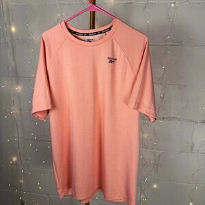 Reebok Men’s L Pink Crew Neck Lightweight Polyester Logo T-Shirt, Short Sleeve